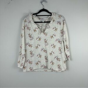 Lucky Brand | White Floral Ruffle Neck Blouse Size Small Women's
